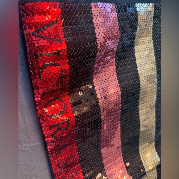 Victoria Secret Black Stripe Sequin Bling Weekender Beach Tote Bag 2017 11117941 - Picture 2 of 7